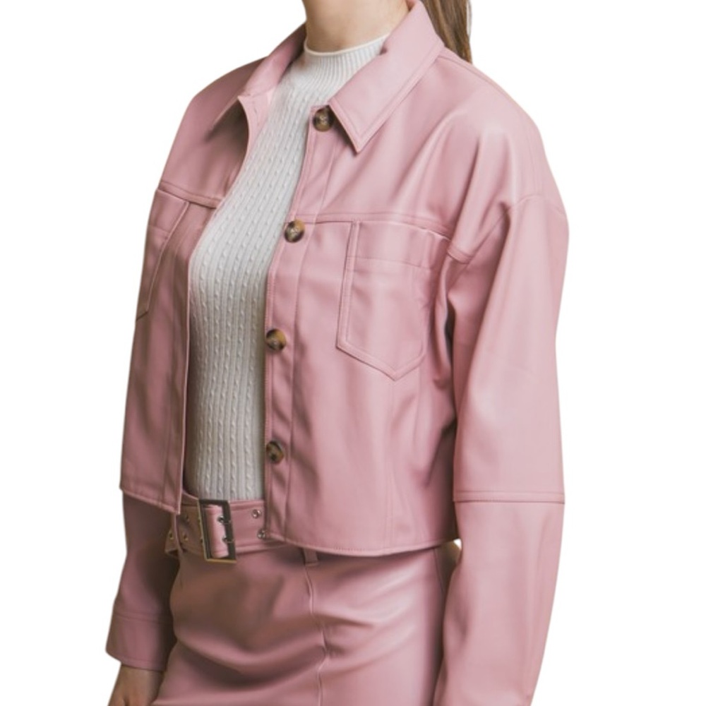 Pink Women's Faux Leather Jacket - Picture 2 of 3